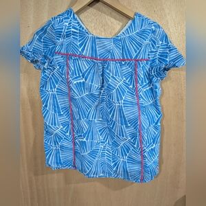 Vineyard Vines Blue and White Leaf Print Blouse
